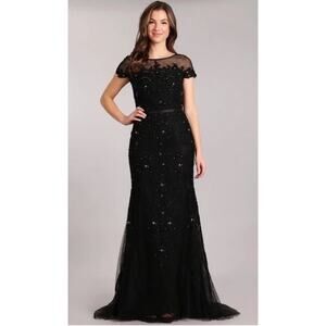 NWT Lucci Lu‎ Womens Black Beaded Lace Embellished Gown, Sz 8